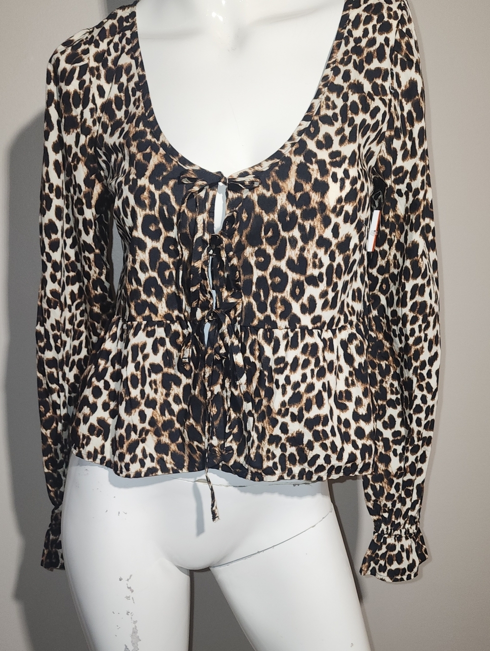 bp Leopard Print Long-Sleeve Peplum Blouse - Brown/Black/Cream